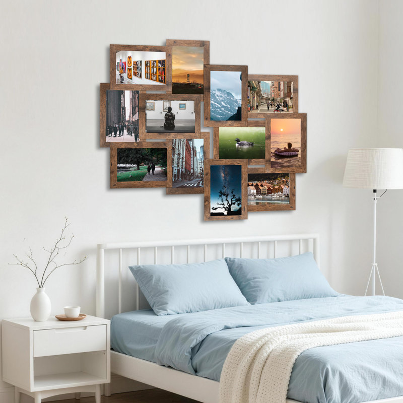 12 Opening Rustic Wood-Tone Collage Picture Frame