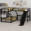 Lit superposé en L avec lit mezzanine, lit superposé triple en métal avec glissade et ports USB-1935521029