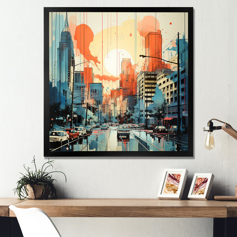 Paysage urbain d'Atlanta, coucher de soleil II - Art mural d'Atlanta, Cadre photo noir, H 36 po x l 36 po x P 1,5 po