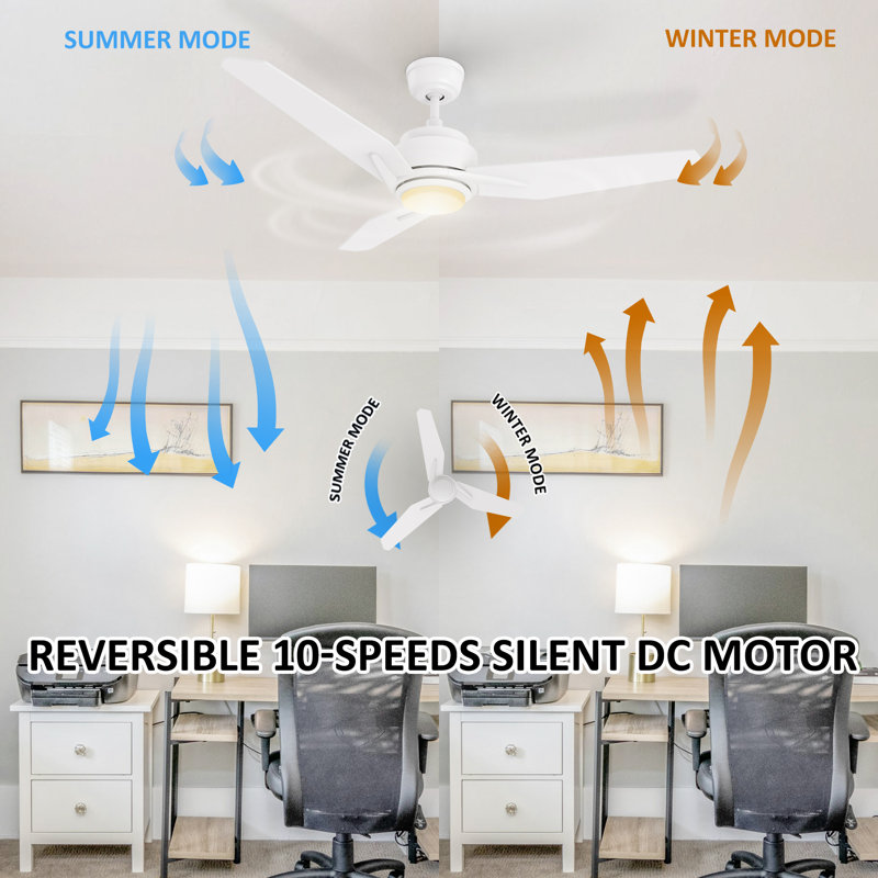 3 - Blade LED Smart Ceiling Fan with Light, White, 48" H x 5.8" W x 20.8" L