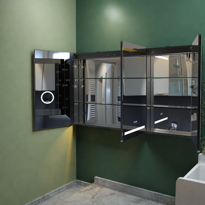 Armoires à pharmacie à DEL, rangement de miroir moderne en alliage d'aluminium pour salle de bain