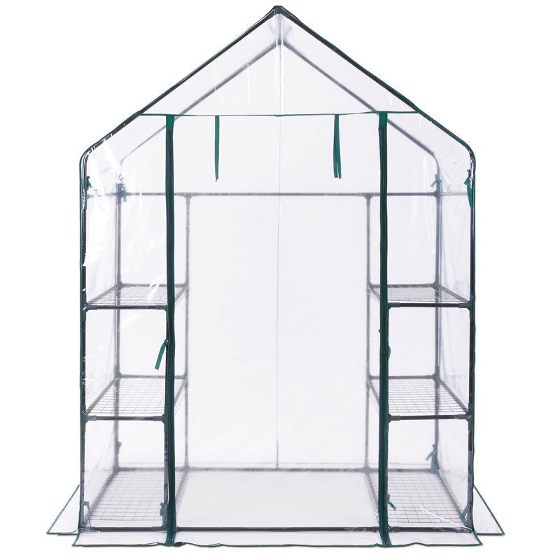 Compact Walk In Green House with 6 Shelves and Weatherproof PVC Plastic Cove
