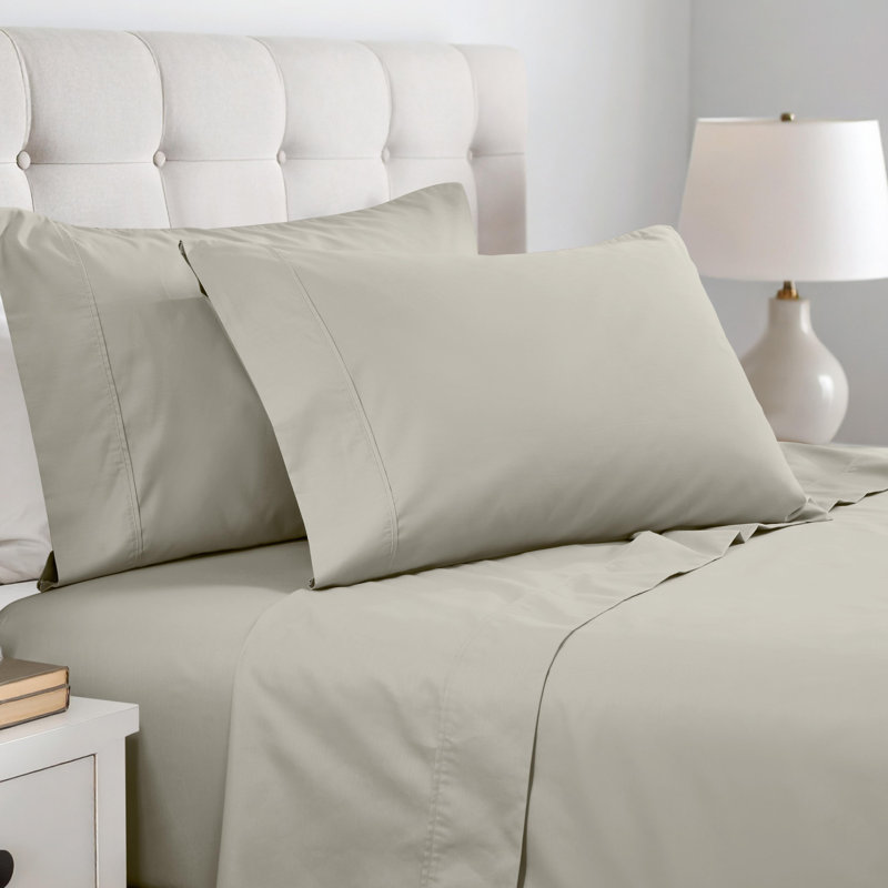 Superior 600 Thread Count Cotton Blend Sateen Solid Pillowcase Set, Standard, Stone