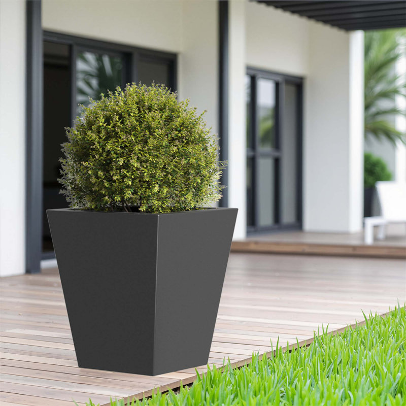 Pot de fleurs polyvalent en métal pour tous les réglages avec un excellent drainage et une excellente durabilité, Noir