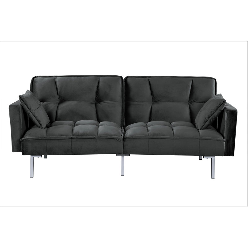 75.6'' Velvet Convertible Sofa, Black Velvet