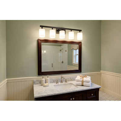 30" 5-Light Large Modern Farmhouse Matte Black Vanity Light with Cylindrical Frosted Glass Shades