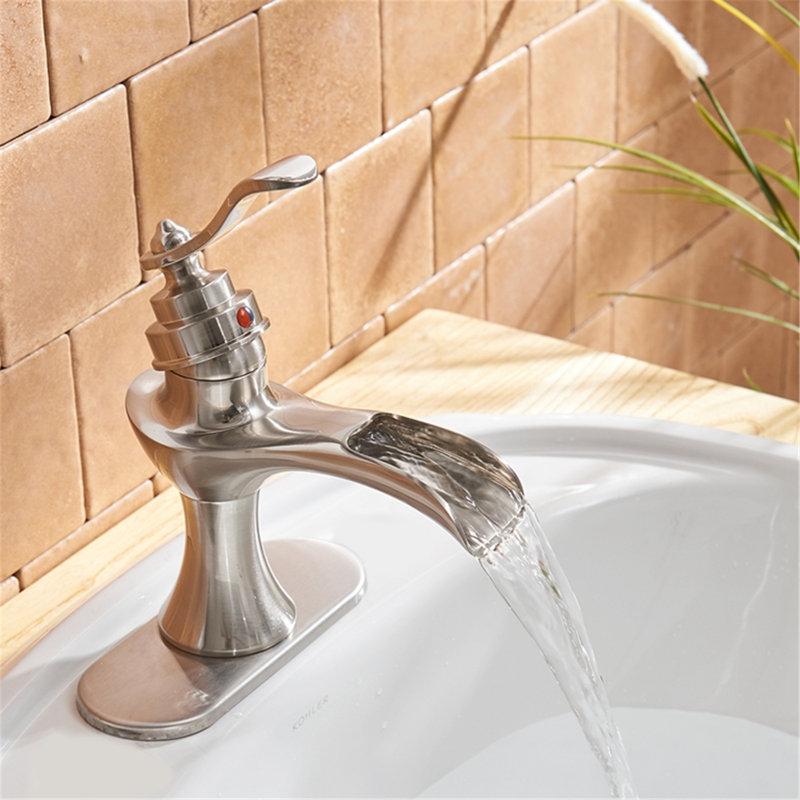 Single-Hole Single-handle Bathroom Faucet with Drain Assembly, Brushed Nickel