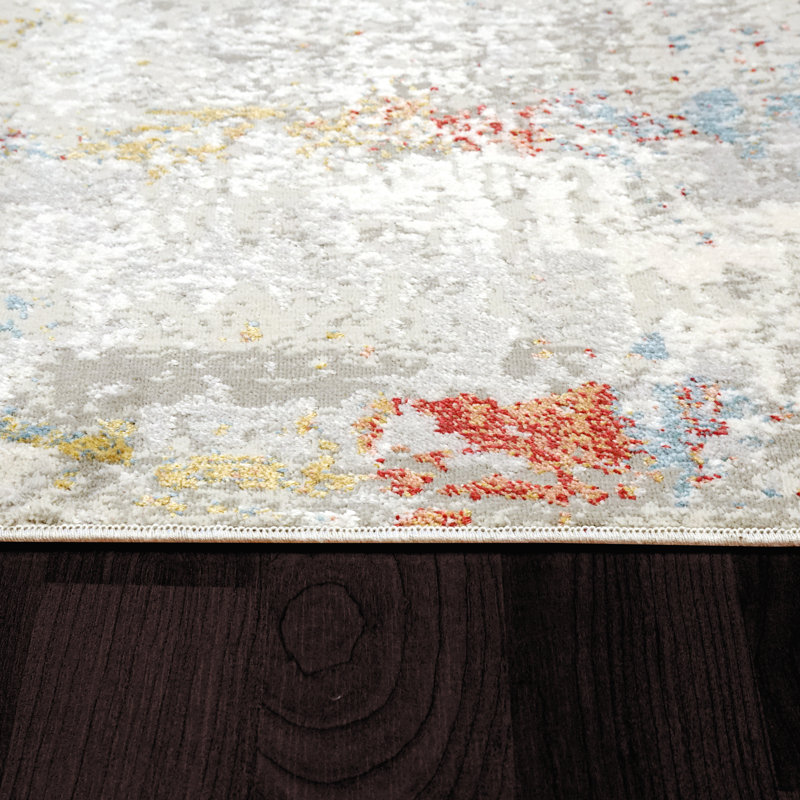 Tapis ivoire / rouge Diaonetta, Rectangle 6 pi 7 po x 9 pi 6 po