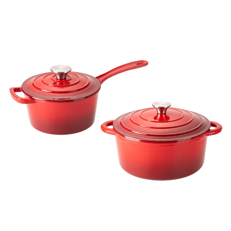 2 - Piece Non-Stick Enameled Cast Iron Cookware Set, Red