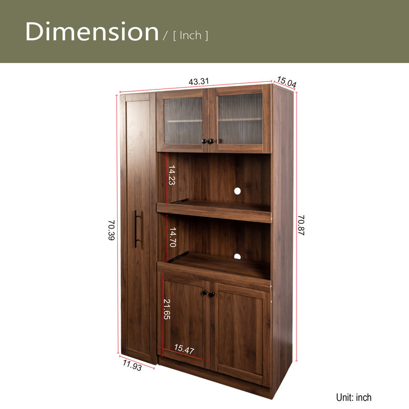 Armoire de cuisine avec étagère de rangement multi-fonctionnelle à plusieurs niveaux, armoire de rangement de ferme avec 4 portes