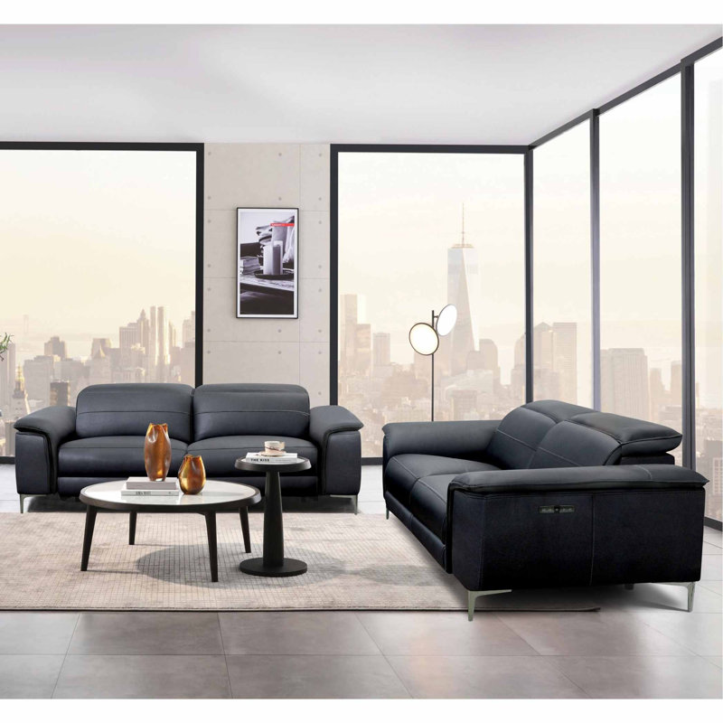 Ensemble de canapé inclinable électrique Chelita, Noir, 1 Sofa, 1 Loveseat