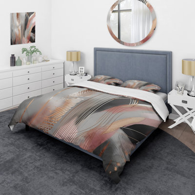 Pink Rose gold Circle Complexity I - Modern Duvet Cover Set - Microfiber Polyester