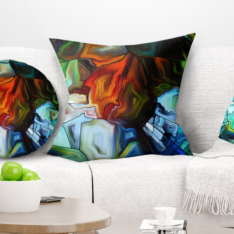 Conception abstraite de vitrail - Coussin imprimé abstrait, 16 po x 1 po, Coussin décoratif
