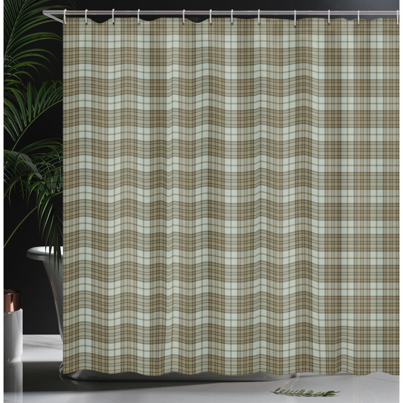 Pale Chocolate and Mustard Plaid Fabric Shower Curtain