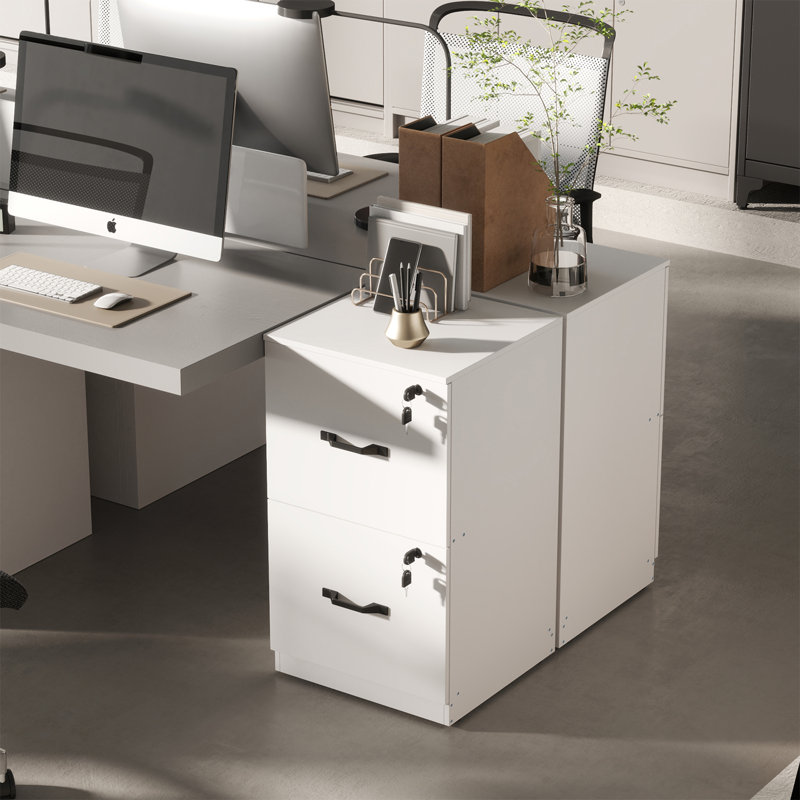 16.1'' Wide 2 Drawers File Cabinet with Lock, White
