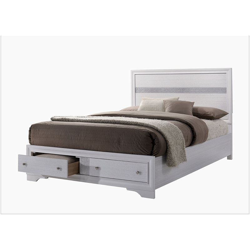 Tête de lit contemporaine à panneau grand lit 1pc avec beaux meubles de chambre à coucher, Blanc