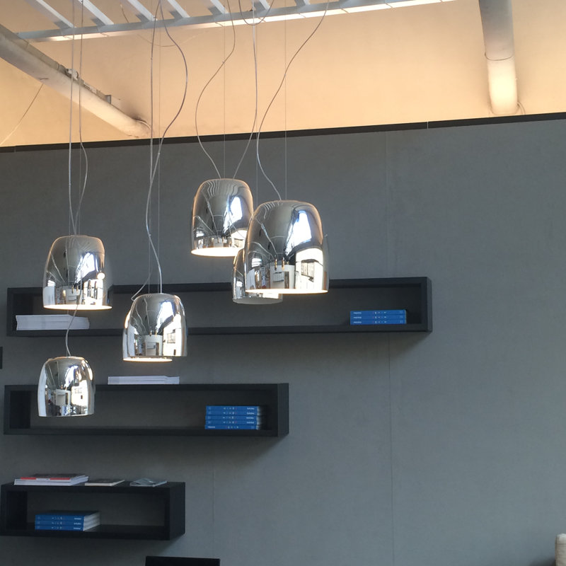 1 - Light Matt White Dome Pendant, Mirror/White, 200cm H x 21cm W x 21cm D