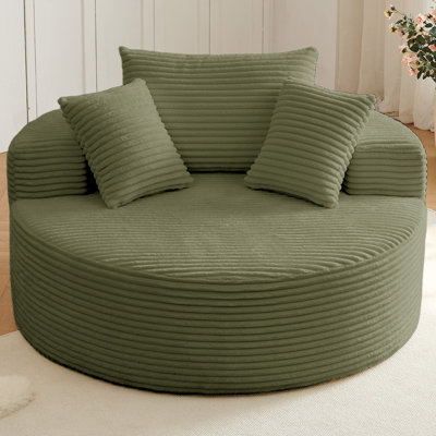 Boneless 55'' Oversized Accent Chair, Comfy Corduroy Single Sofa with 3 Pillows, Upholstered Round Chair with Extra-Wide & Deep Seat for Living Room & Bedroom