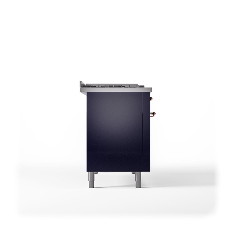 ILVE Nostalgie II 48 in Dual Fuel Range, 5 Burner, Griddle, Frenchtop, Natural Gas, Midnight Blue/Copper