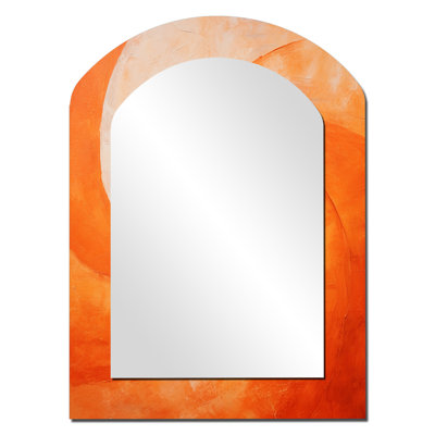 Tangerine Twist Spriral I - Abstract Spirals Arch Wall Mirror, Peach Asymmetrical Decorative Mirror, Printed Metal Art