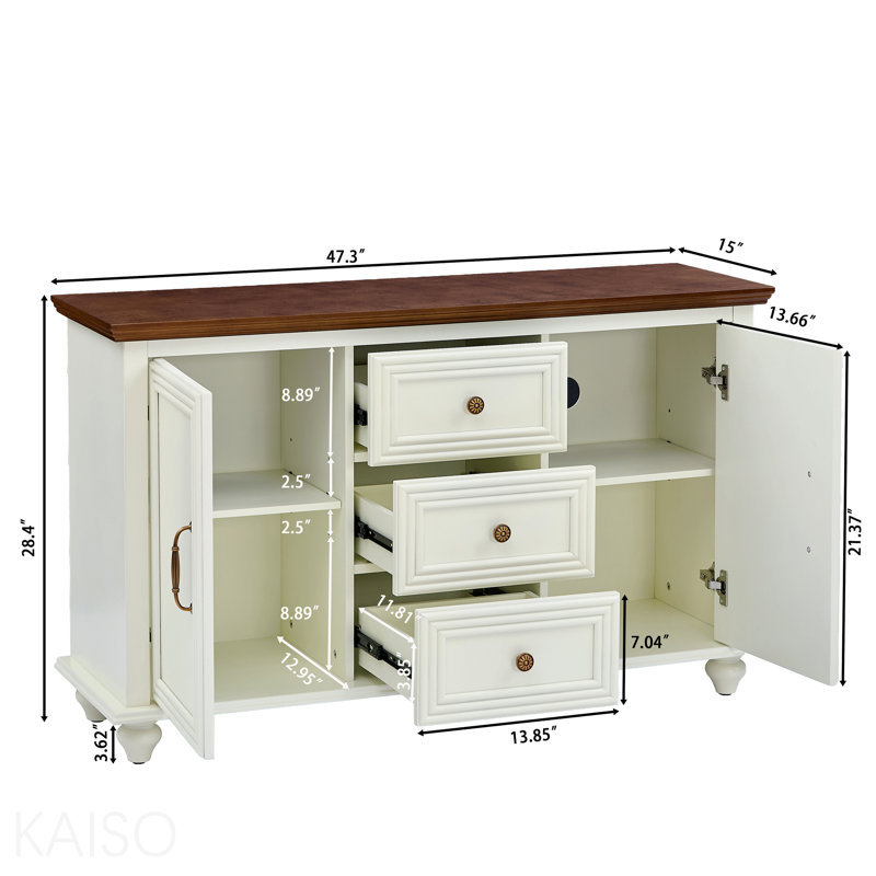 Buffet 47,3 ", 2 portes, 3 tiroirs pour la salle à manger - brun / blanc