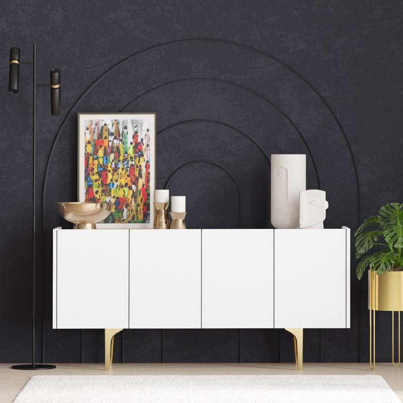 Modern Console Table, White & Gold, 59.1 x 29.5 x 15.7 inches | 100% Melamine Coated Particle Board, Antibacterial | Stylish Design, Perfect for Entryway or Living Room, Assembly Required, Elegant & Functional