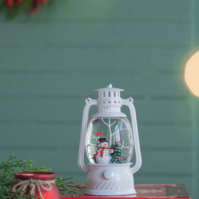 Lanterne blanche de Noël 1 pièce, bonhomme de neige de 8,3 pouces de haut et lanterne d'arbre avec lumières DEL, sans piles, décorations de fêtes
