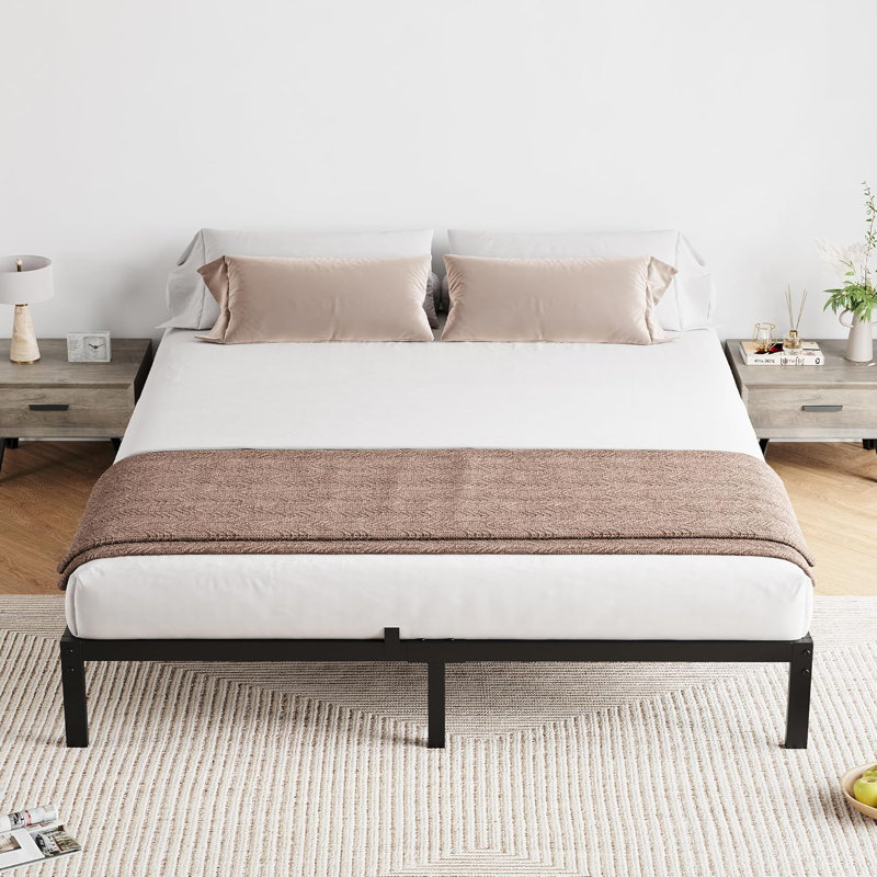 Twin Metal Bed Frame, 10" Platform, Heavy Duty Steel Slats, Noise-Free, Easy Assembly, No Box Spring, Black, Queen