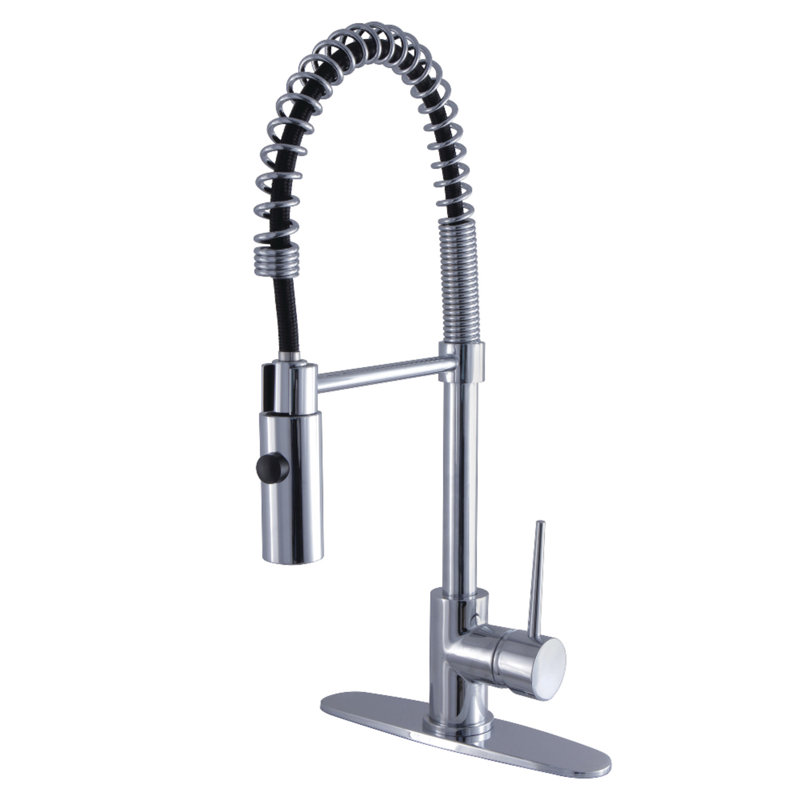 Kingston Brass New York Single-Handle 1-Hole Deck Mount Pre-Rinse Kitchen Faucet, Polished Chrome