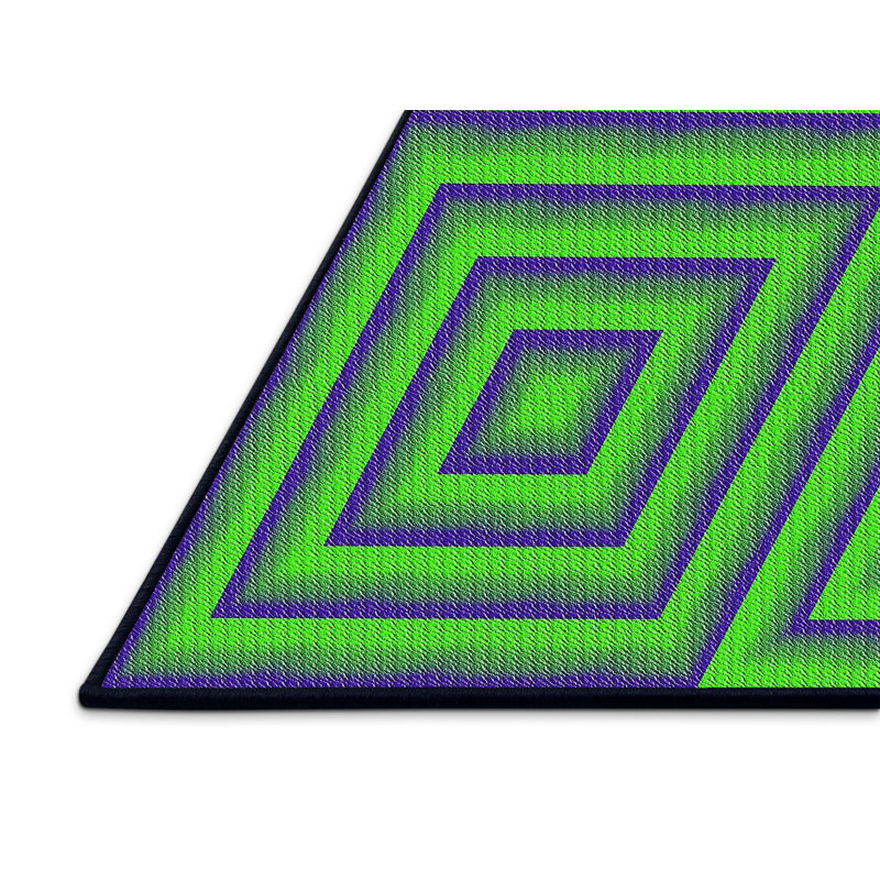 Tapis vert/noir tissé à la machine, Rectangle 7 pi x 10 pi