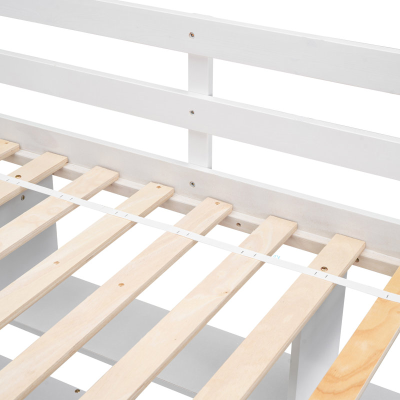 Full Size Loft Bed With Built-In Desk, Bookshelves And Storage Staircase