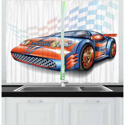 Cars 2 Piece Kitchen Curtain