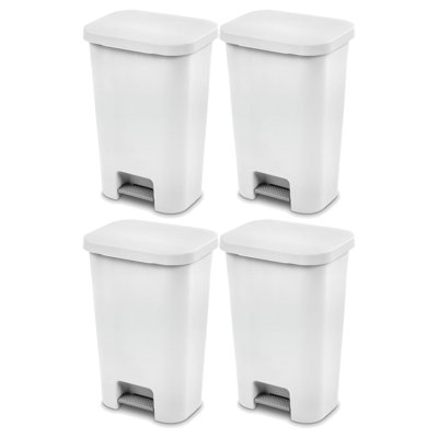 Sterilite 11.9 Gal Rectangle Step On Trash Kitchen Wastebasket, White (4 Pack)