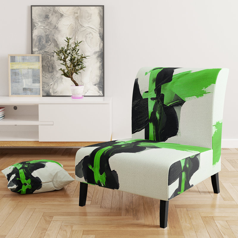 Fauteuil de chambre rembourré Geometric IV, Vert / noir / blanc