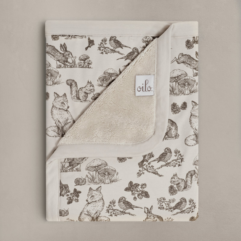 Woodland Animals - Luxury Soft Plush Backing & Turkish Cotton Jersey Print, Double Layered, 30" x 40" Baby Blanket