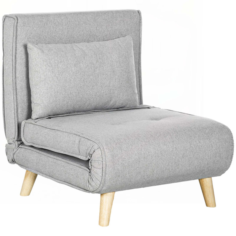 Sleeper Convertible Chair Bed with Adjustable Backrest, Light Grey Polyester