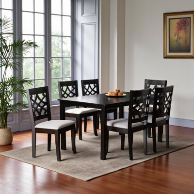 Seashore 7-Piece Gray Fabric Upholstered & Espresso Finish Dining Set, 28.95" H X 58.88" W X 35.12"D
