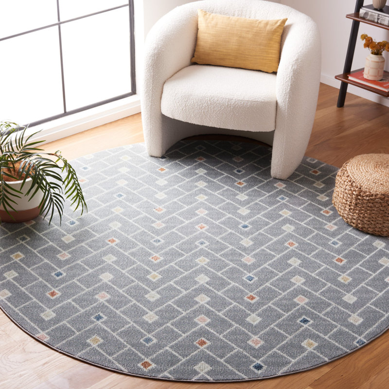 Tapis lavable Artavious 230 en gris / multicolore, Rond 6 pi 7 po