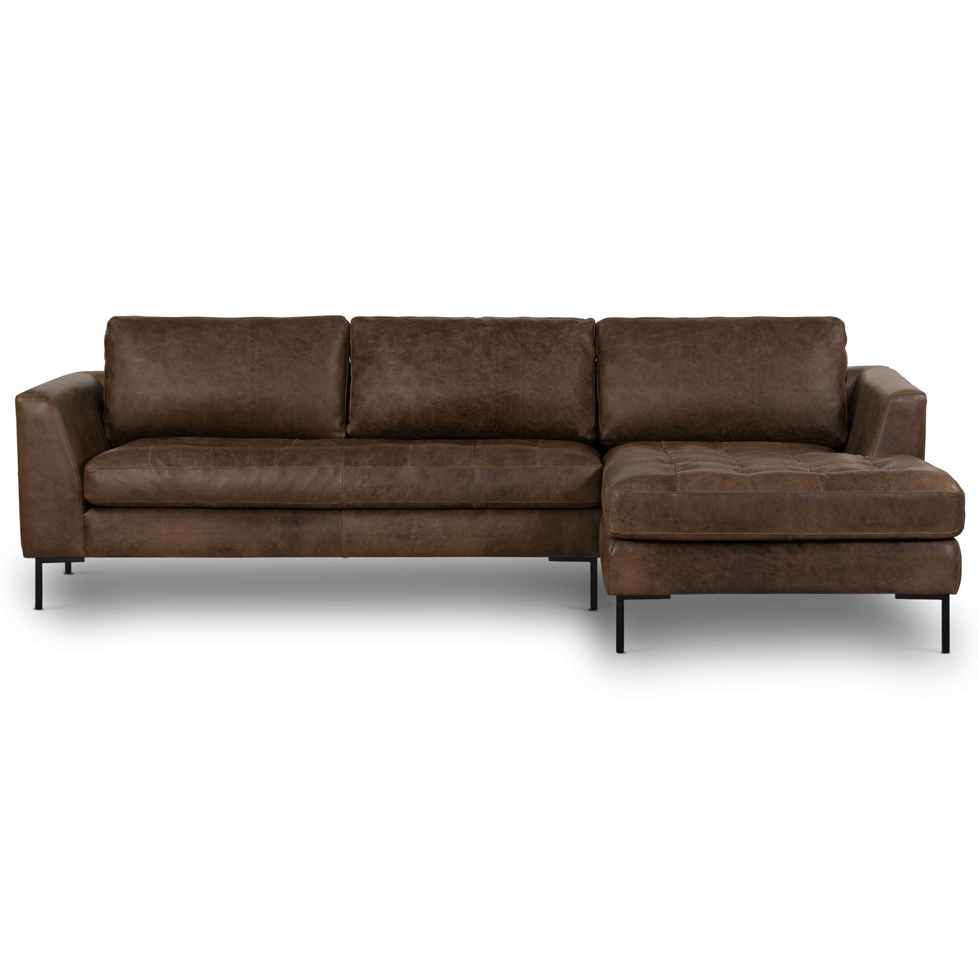  Full-Grain Genuine Italian Leather Sectional Sofa, Brown Stone Full Grain Leather, Black, Left Hand Facing