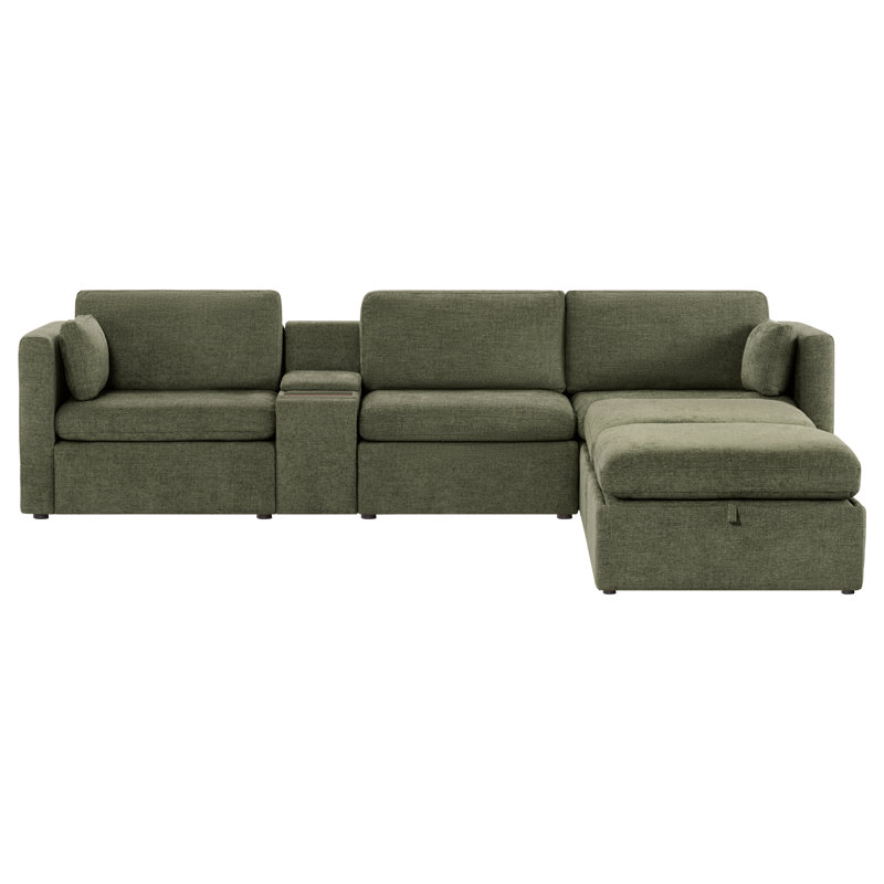 Canapé modulaire 5 pièces avec console Winfree, Polyester vert mousse