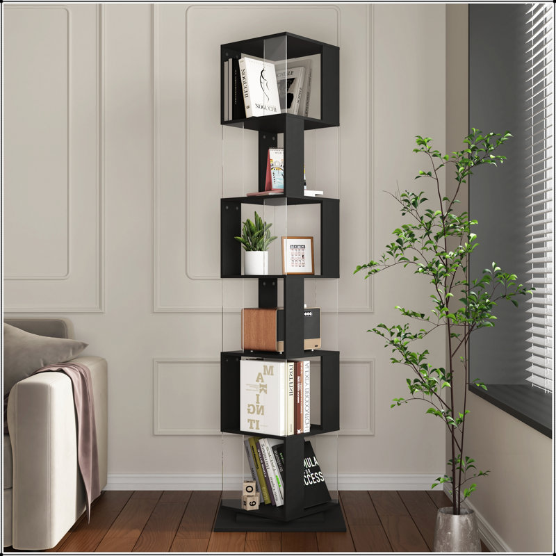 Bibliothèque rotative à 6 niveaux avec plaque en acrylique, base anti-bourre pour le salon et le bureau