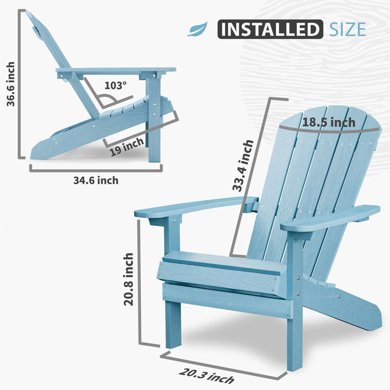 Plastic Adirondack Chair set of 2, All-Weather HIPS Outdoor Patio Chairs for Lawn, Garden, Fire Pit, Backyard, Blue
