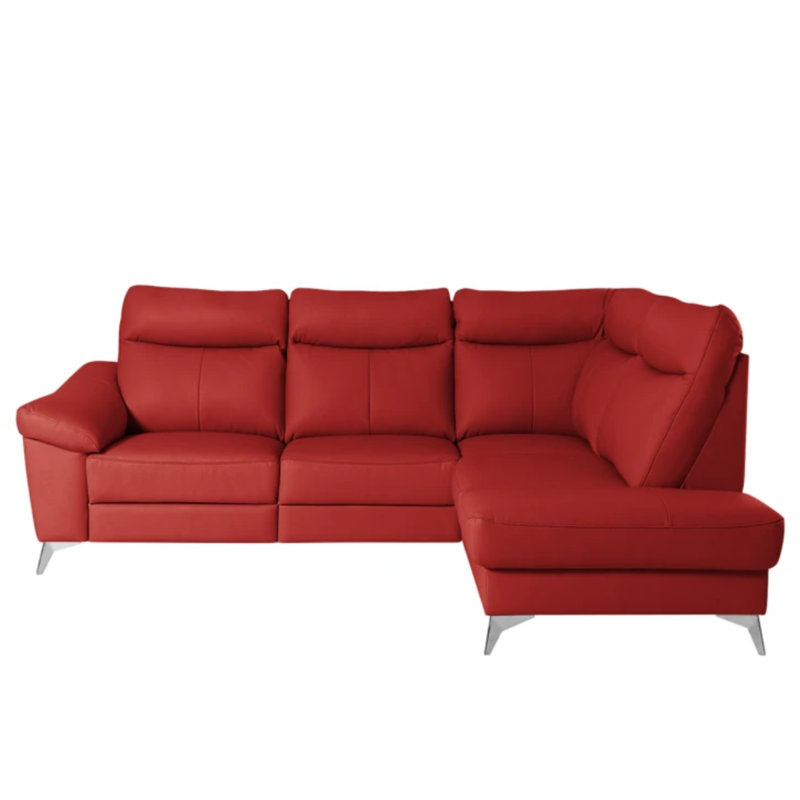 Cordelra Leather Corner Sofa with Power Reclining Seat and Underseat Storage , Right Hand Facing, Red