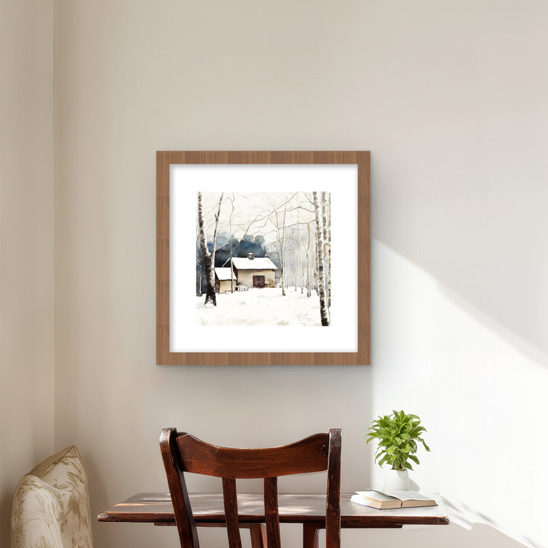 Petite grange d'hiver - décor imprimé mat, H 16 po x l 16 po, Brun