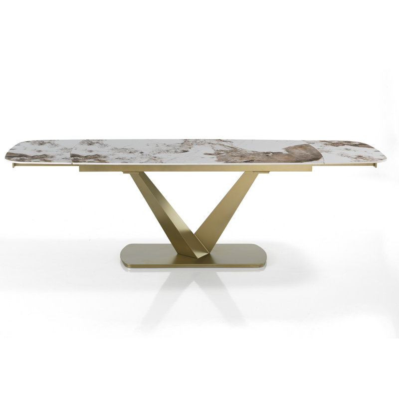 Bahid Extendable Metal Base Dining Table, Gold