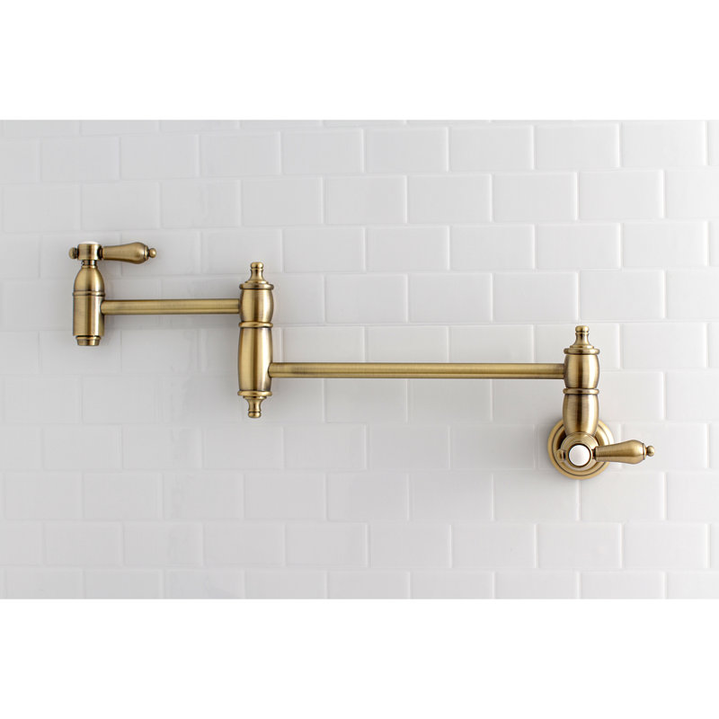Kingston Brass Heirloom Two-Handle 1-Hole Wall Mount Pot Filler Faucet, Vintage Brass