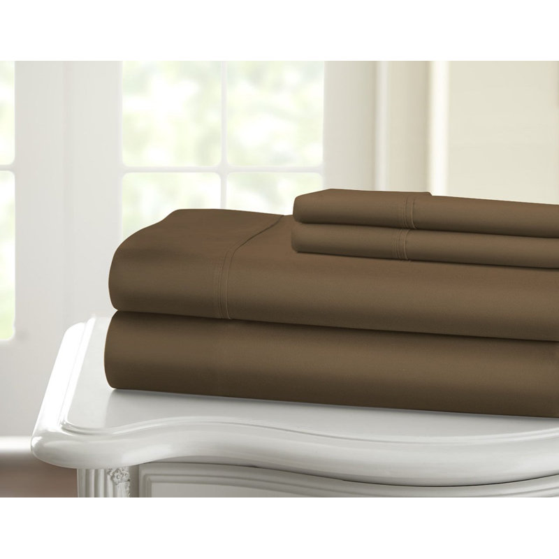 Egyptian Cotton Sateen Sheet Set, Brown, Twin Sheet Set + Fitted Sheet + 1 Pillowcase
