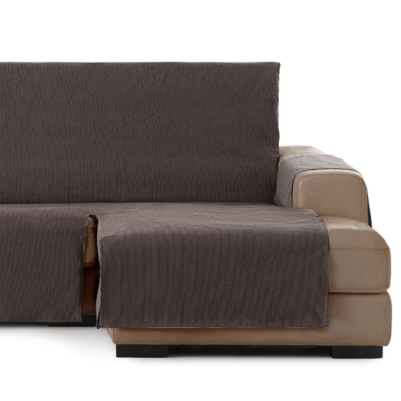 Birbal Box Cushion Chaise Lounge Slipcover, Brown, 220cm H x 240cm W x 3cm D