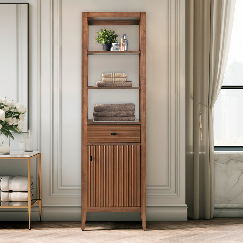 Armoire à linge autoportante, Noyer linéaire, Or brossé
