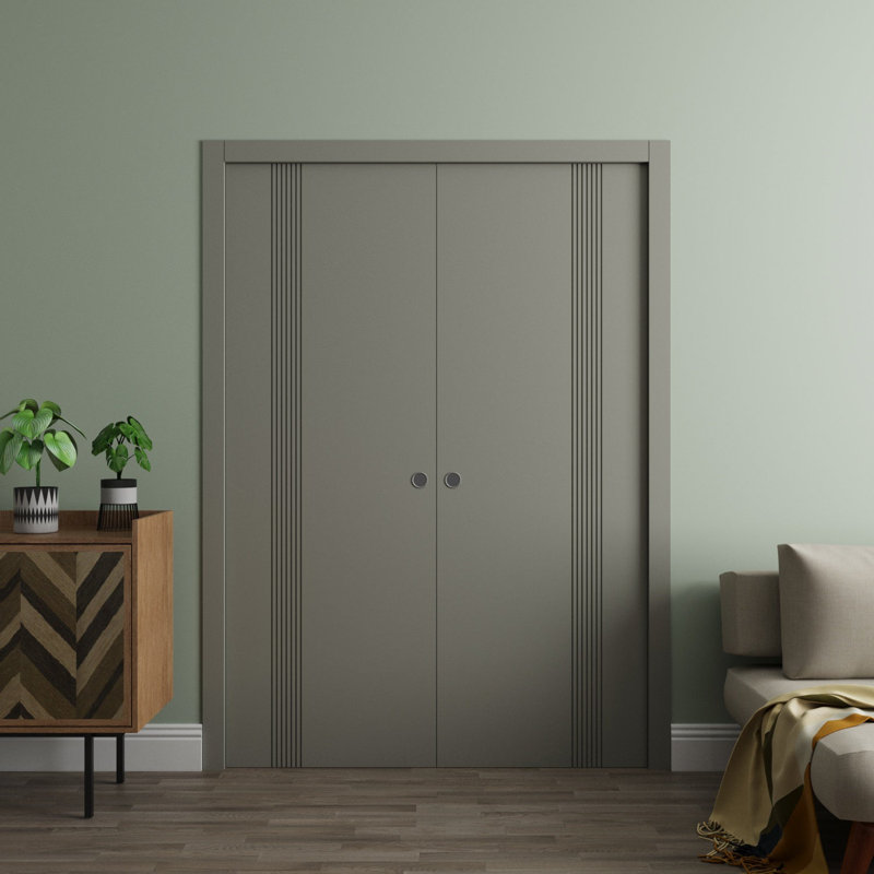 Portes coulissantes françaises à double poche - ESSENTIAL 0777 - Quincaillerie de rails - Portes intérieures modernes en bois massif pour chambre à coucher